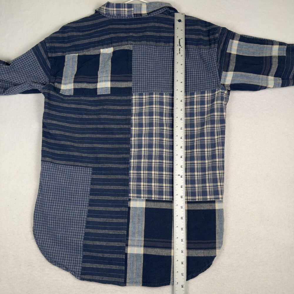 LAUREN RALPH LAUREN Patchwork Plaid Shirt Cotton Linen Button Front Blue Size M - Picture 7 of 13
